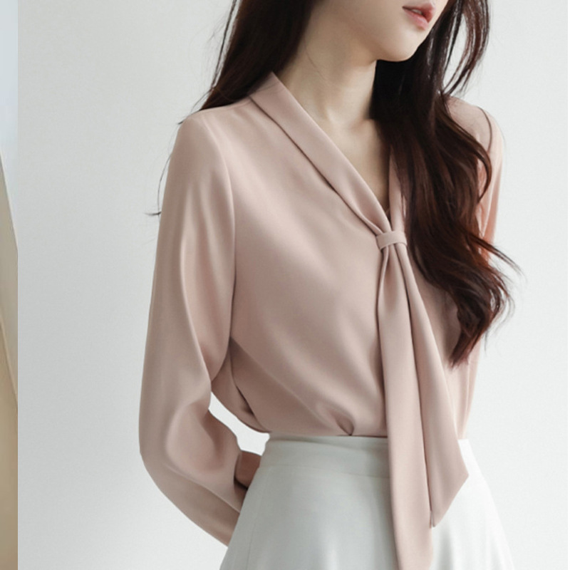 Professional Commuter Gentle Style Pink Flap Shirt Women's Autumn New Arrival Elegant High Elegant Long Sleeve Top