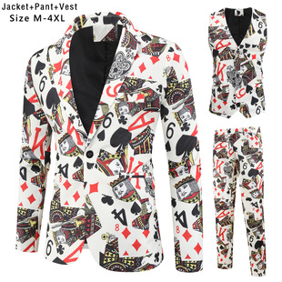 Long-term goods autumn and winter new casual 3D printed suit waistcoat trousers set 3-piece 3TZ-XMK140