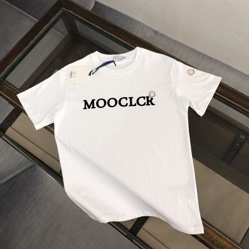 New Summer Original Label Moncler Short-Sleeve T-Shirt for Men, Heavyweight Pure Cotton Casual Flocking Round-Neck Men's T-Shirt, Couple Style