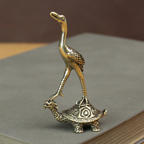 Pocket Brass Turtle Crane Crane Ornament Turtle Crane Extends Longevity Turtle Single Crane Steps on Turtle Home Pure Brass Ornament
