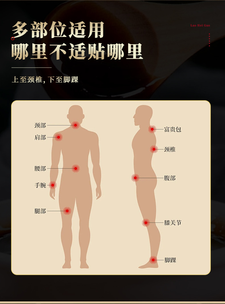 Feng Shi Old Black Herbal Plaster Patches Traditional Topical Body Care 5 Patches Per Box specifications