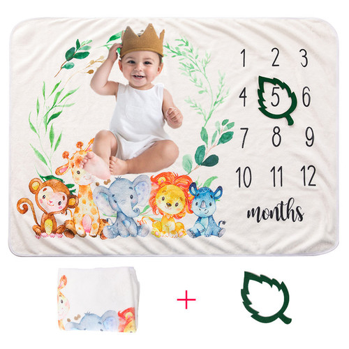 Baby Milestone Plaid Blanket with Frame for Baby Photography, Baby Growth Memory Blanket, Photo Prop