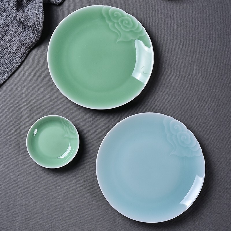 Longquan Kiln Celadon Xiangyun Plate Ceramic Household Tableware Dish Deep Plate Creative Large Fish Plate Soup Plate Fruit Plate Longquan Kiln Celadon Xiangyun Plate Ceramic Household Tableware Dish Deep Plate Creative Large Fish Plate Soup Plate Fruit Plate