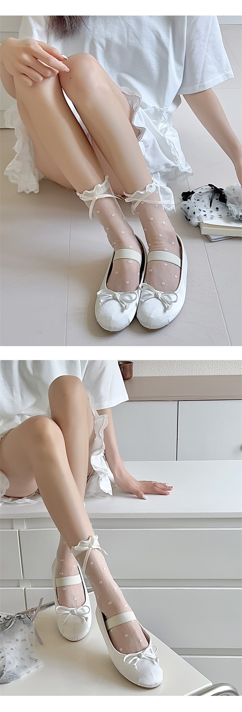Daily Occasion Polka Dots, Bow Knot Pattern Summer, Spring Season Women's Gender Cute, Modern Style Style A Pair Cute Modern Style Women's Polka Dots Bow Knot Nylon Crew Socks