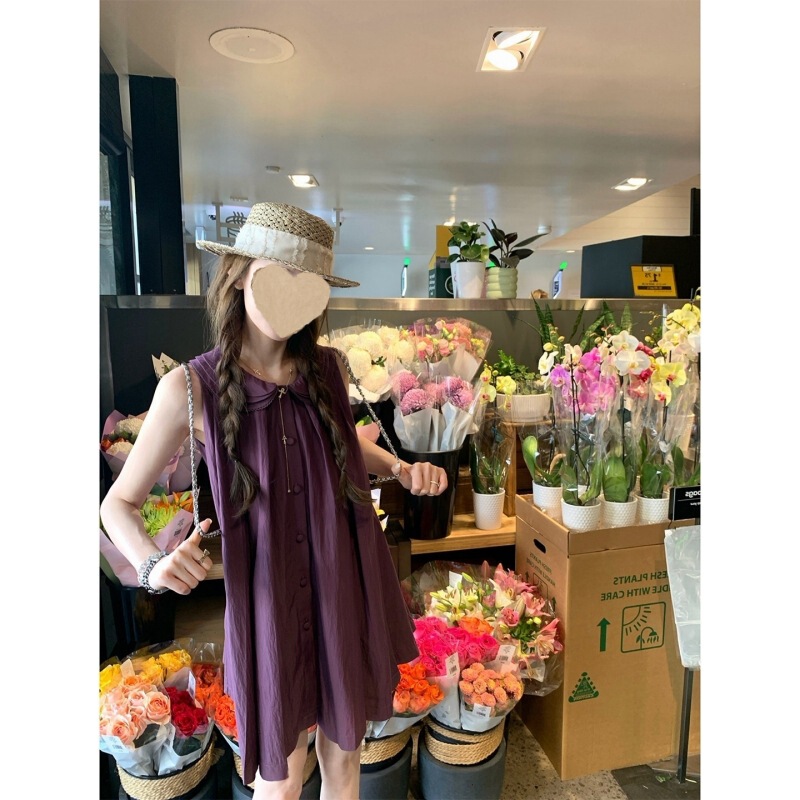 Aaaaxbbb Berry and Sake Three-Layer Collar Doll Dress Lyocell Sleeveless Dress Korean Style Tank Dress Aaaaxbbb Berry and Sake Three-Layer Collar Doll Dress Lyocell Sleeveless Dress Korean Style Tank Dress