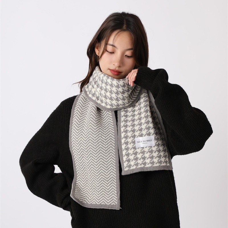 Sciarpa a griglia Qianniao da donna, inverno 2023, nuova coppia di studenti coreani versatili, lavorata a maglia, collo caldo_voghion.com
