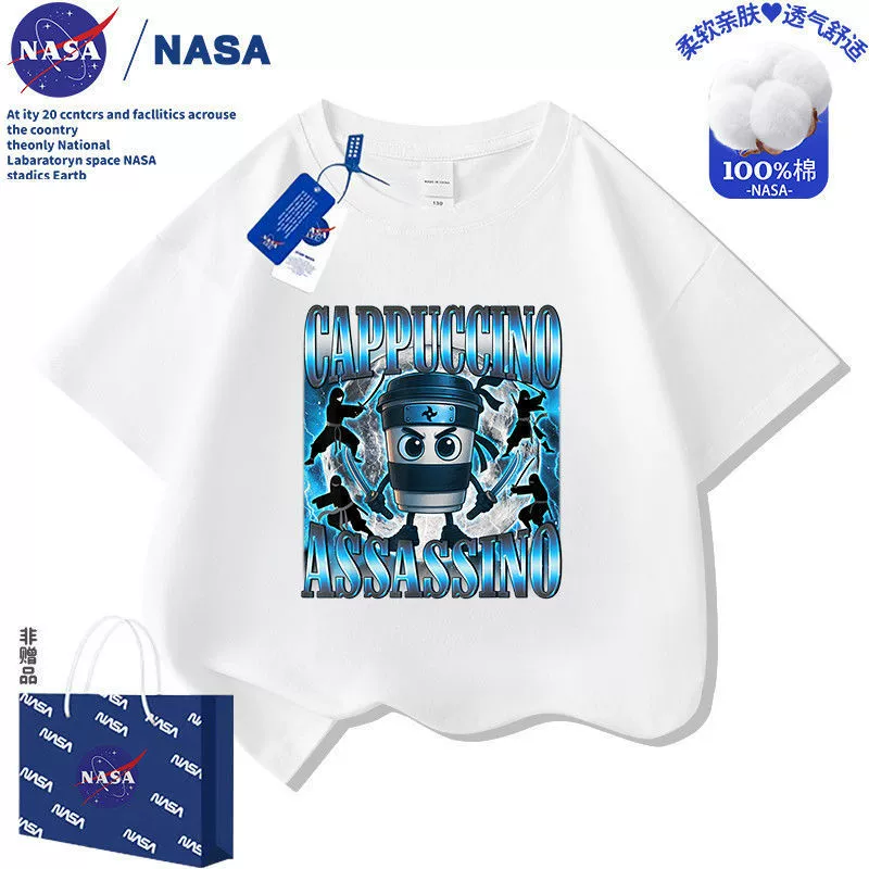Детская футболка хлопковая с короткими рукавами NASA, длинная надписьён Tongtong stick man mountain and sea классический детский топ