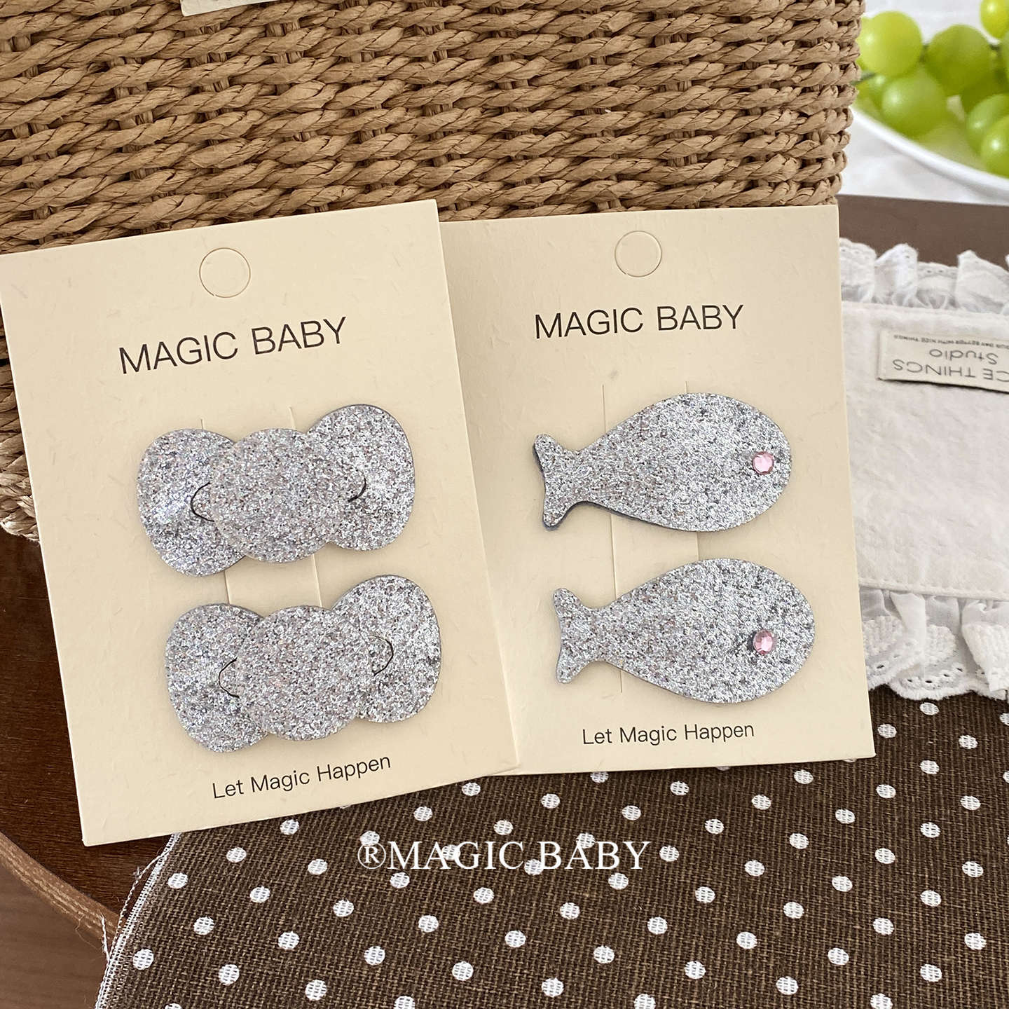 Korean-style silver fine glitter bow fish hair clip, sweet and versatile hairpin for children, girls' BB clip, girl's hair accessory