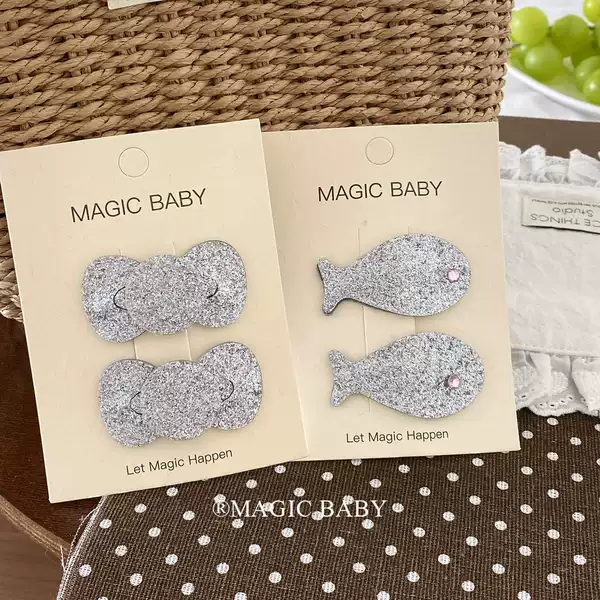 Korean-style silver fine glitter bow fish hair clip, sweet and versatile hairpin for children, girls' BB clip, girl's hair accessory