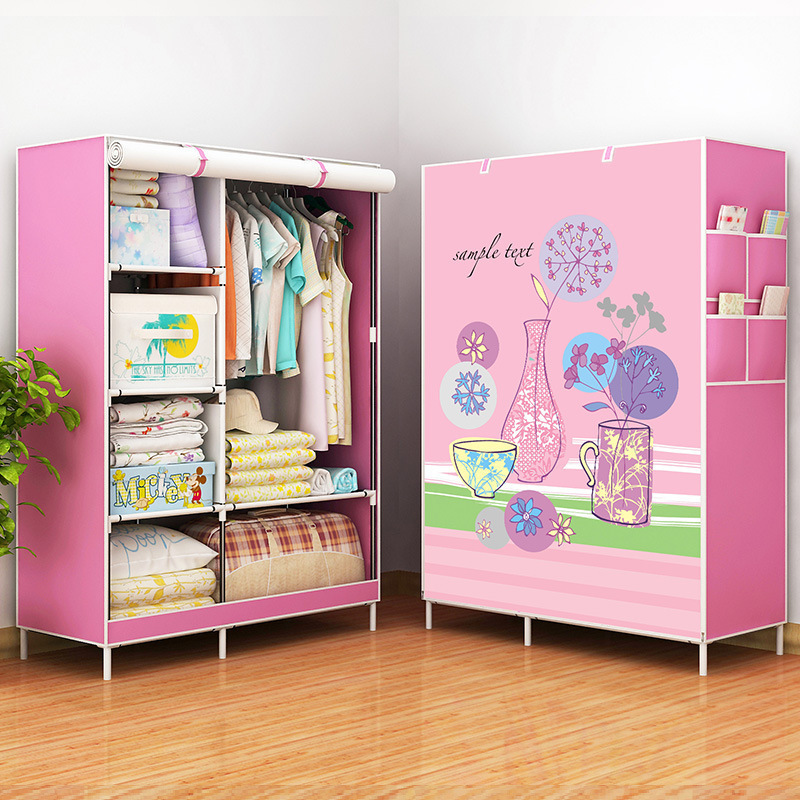 Simple Large Thickened Wardrobe with Reinforced Steel Frame, Double Wardrobe for Dormitory, Single Folding Storage Cabinet