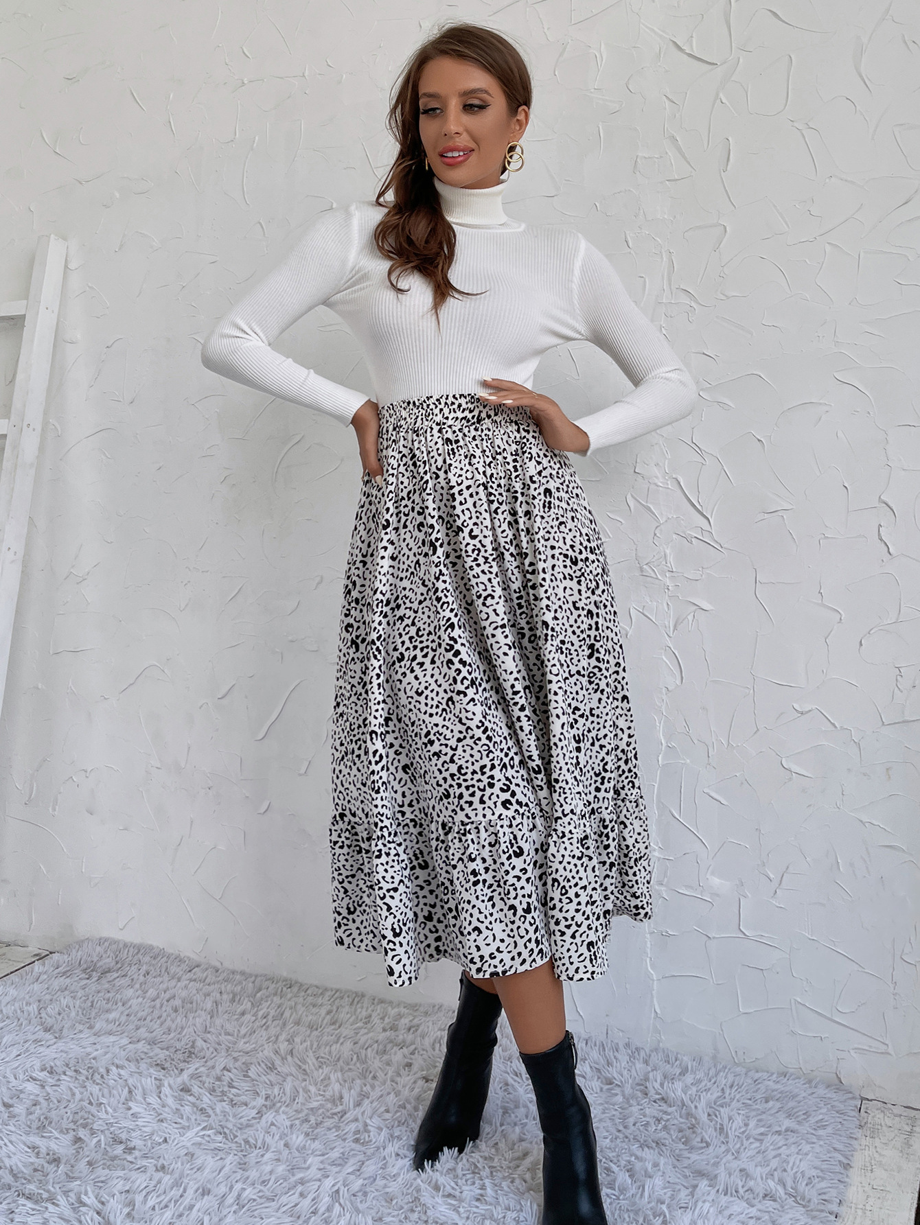 182g Weight Midi Dress Dress Length Type Skirt Dresses Type Spandex, Polyester Fabric Type High Waist Waist Line Inelastic Elasticity Holiday, Daily Occasion Regular Fit Fit Type Ditsy Floral, Leopard Pattern Spring, Autumn Season Women's Gender Casual, Streetwear Style Spring Autumn Casual Streetwear Ditsy Floral Leopard Spandex Polyester Midi Dress Skirts 8