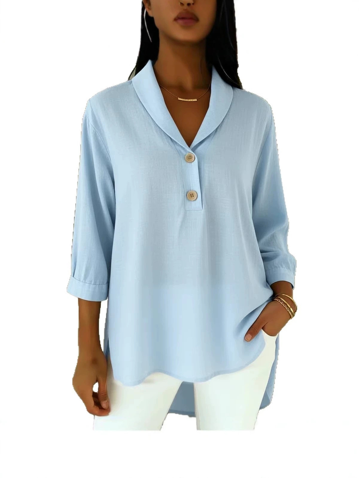 2026 Europa y Estados Unidos transfronterizos primavera y verano nuevo estilo de mujer casual abrigo de moda suelta hermosa camisa de botón de cuello de muñeca