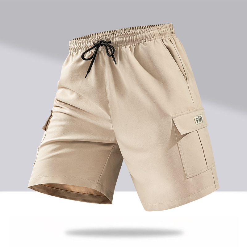 Cross-Border Multi-Pocket Cargo Shorts Men's Summer Loose Large Size Solid Color Drawstring Sports Casual Shorts Knee-Length Trendy