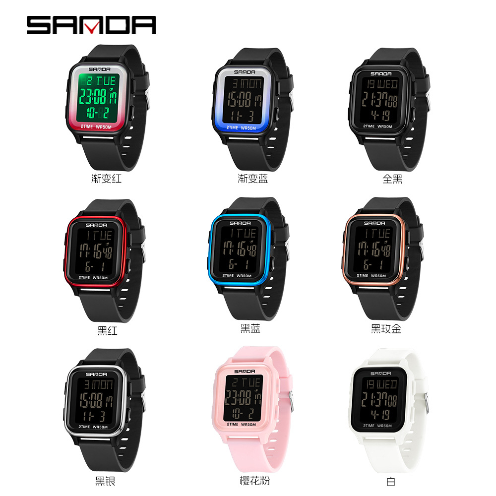 Sanda reloj electrónico de moda de estudiantes de secundaria secundaria, reloj multifuncional, reloj despertador, reloj electrónico de pantalla única