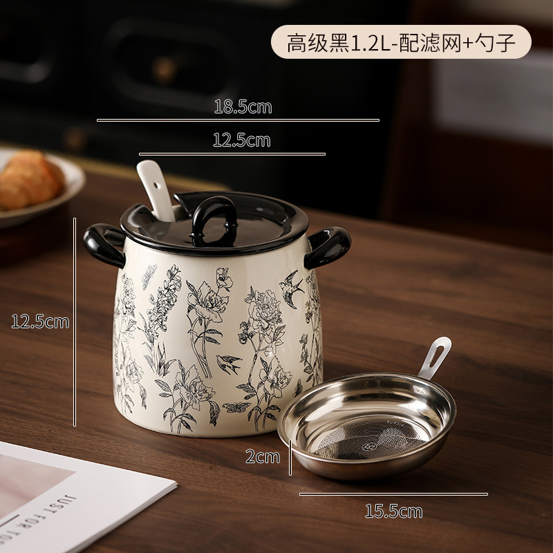 Tanque de aceite de cerdo, cerámica, flores antiguas, caja de condimentos de gran capacidad para el hogar, botella de tanque de condimento, olla de aceite de carne de chile de cocina