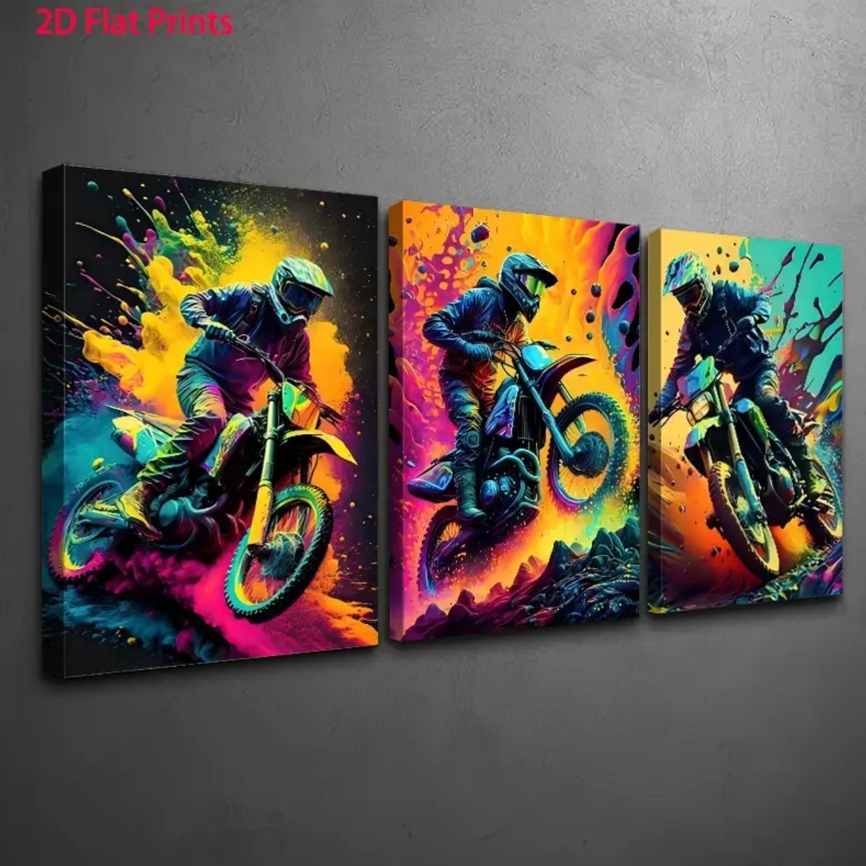 Three Dynamic Motorcycle Scene Paintings Are Perfect for Decorating Your Living Room, Bedroom, or Garage