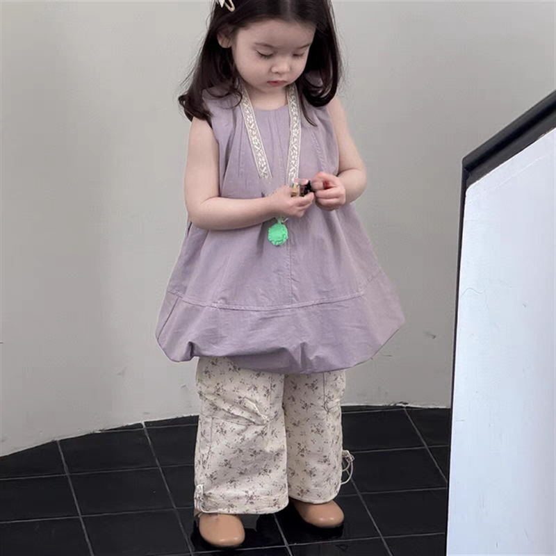 Zheng Qiqi niñas sin mangas brotes de flores chaleco 25 verano nuevo vestido de diseño de ropa infantil para niñas vestidos de moda