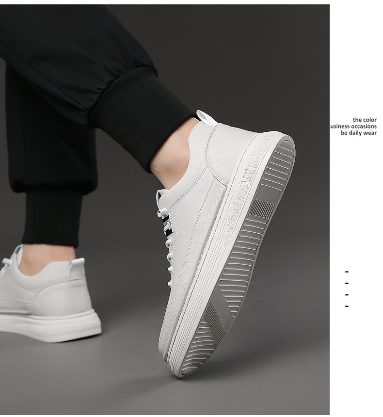 Giày sneaker nam da bò thật phối da, đế bằng mềm, cổ thấp, dây thun co giãn — GX2036 kaki, GX2036 màu trắng, GX2036 màu xám chi tiết 16