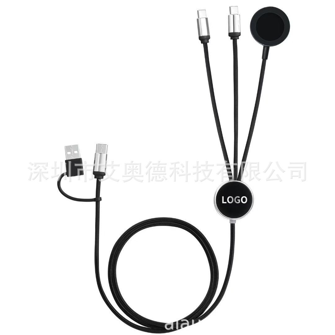 120厘米尼龙编织Usb 3合1发光LED充电线双输入发光LOGO手表无线充