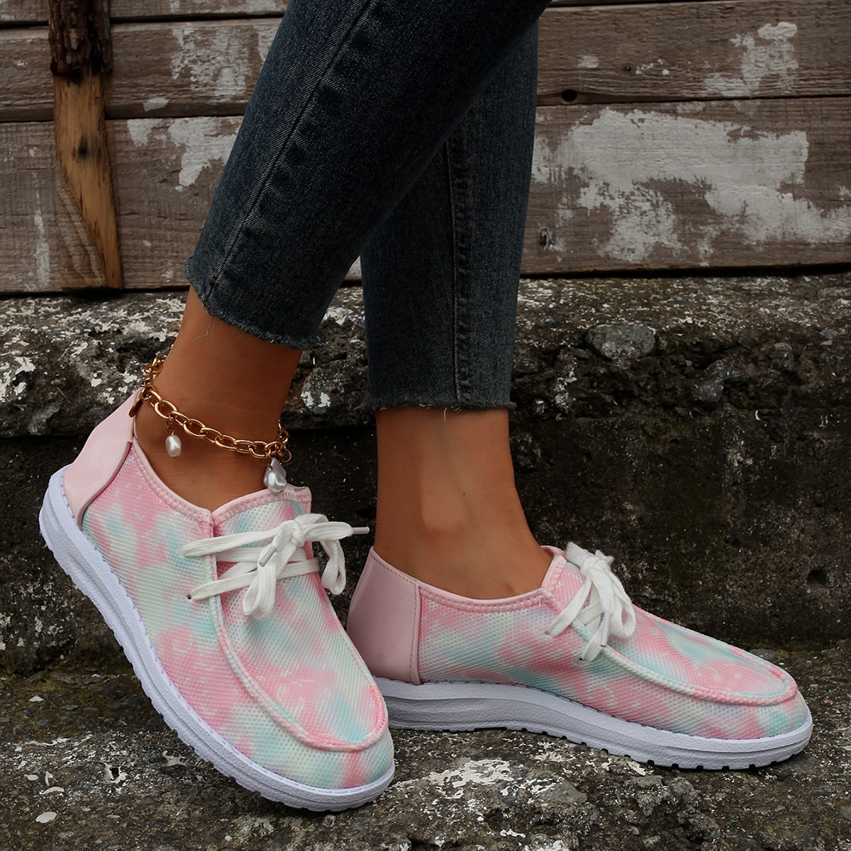 Women's Shoes large size color matching low top shoes flat round head graffiti canvas breathable sneakers _voghion.com