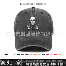 跨境骷髅头手指66热转印棒球帽硬顶男女个性鸭舌帽街头潮流防晒帽