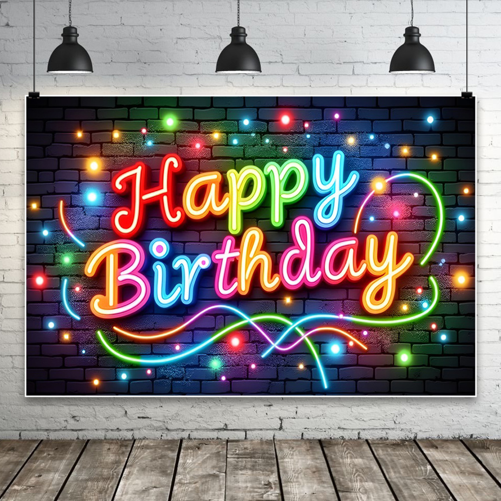 霓虹灯砖墙涂鸦生日派对场景新款外贸跨境写真材质背景布影楼道具