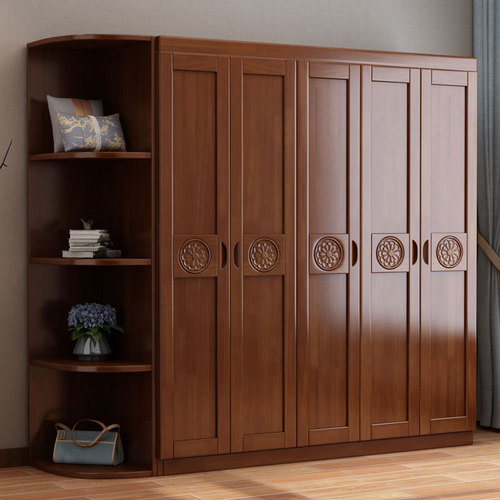 Chinese solid wood wardrobe bedroom economical three-four-five-six-door wardrobe three-door wooden home integrated wardrobe