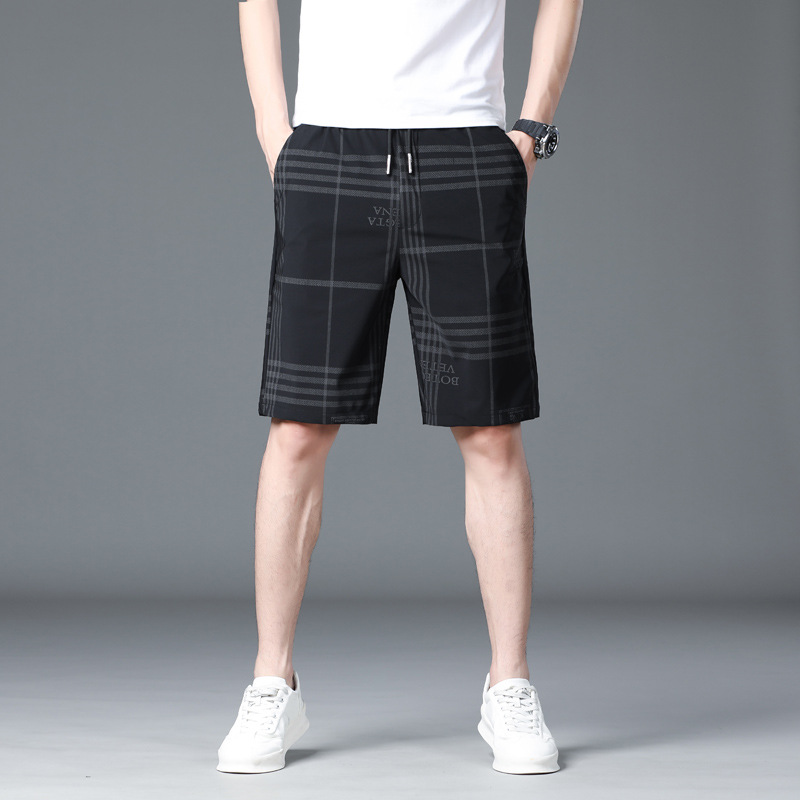 2023 New Denim Shorts Split Black Tight Loose Waist Casual Men's Middle Pants Dark Pattern_voghion.com