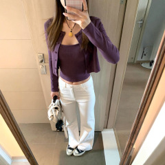 两件套开衫配吊带紫色针织衫女早秋穿搭韩系休闲短款百搭外搭上衣