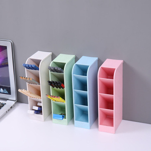 Sloping Insert Pen Holder Plastic Storage Box Transparent Multi-Compartment Pen Rack Storage Creative Makeup Pen Holder Desk Children's Four-Compartment