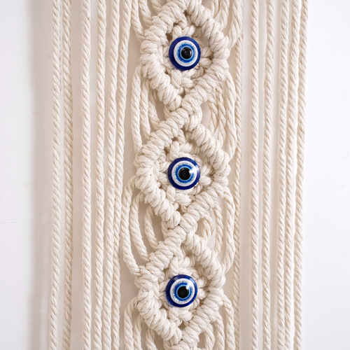 Ins style hand-woven cotton rope tapestry devil's eye tapestry B&B living room decoration wall hanging tassel hanging