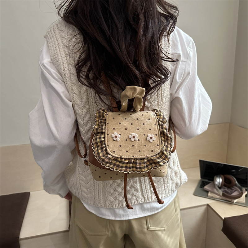 Women's Floral Polka Dot Backpack Vintage College Style Daypack_voghion.com