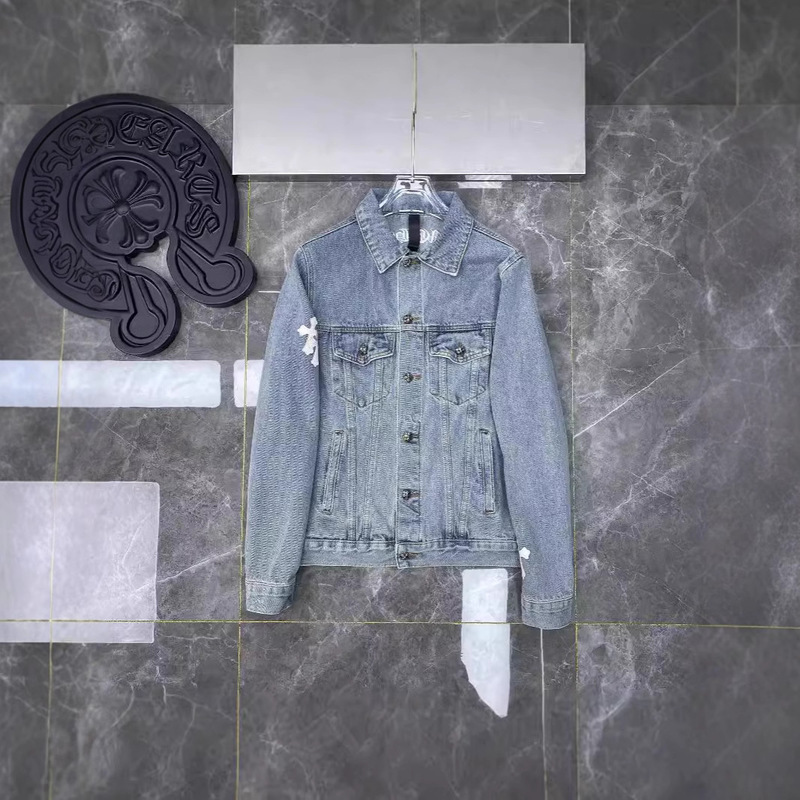 Cross-Border Trendy Brand Correct Version Chrome Hearts Chrome Cross Leather Denim Jacket Jacket for Men and Women