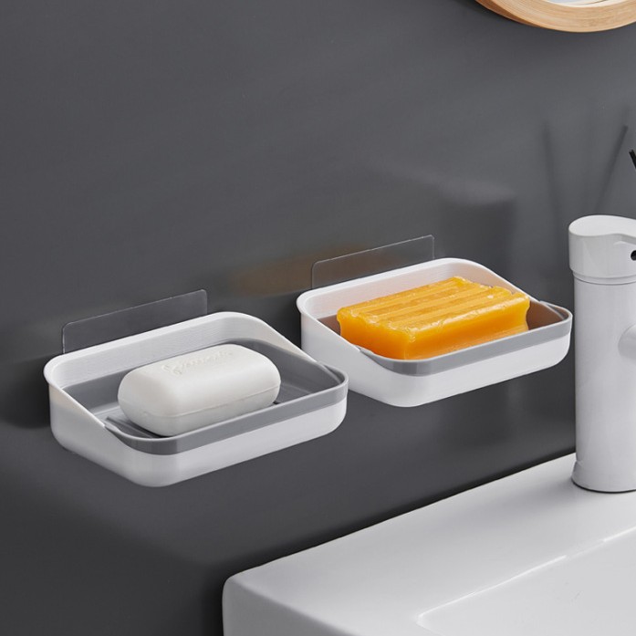 Caja de jabón creativo montado en la pared cuarto de baño de doble capa de drenaje estante ponche-libre extra grande inodoro caja de jabón