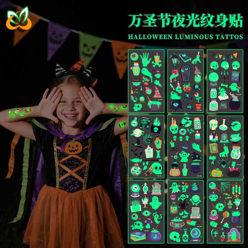 Halloween Luminous Stickers Makeup Tattoo Stickers Cross-Border Holiday Party Children's Cartoon Luminous Tattoo Stickers