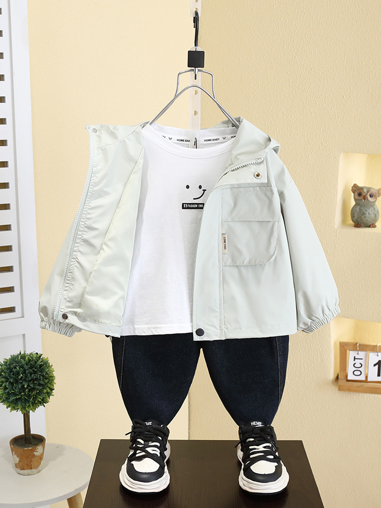 7542 chaqueta de primavera para niños 2025 nuevos modelos de primavera y otoño para niños con capucha top estilo occidental ropa de primavera coreana marea