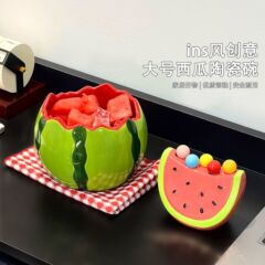 设计感小众西瓜碗家用陶瓷碗沙拉碗高颜值餐具大容量水果冰沙碗
