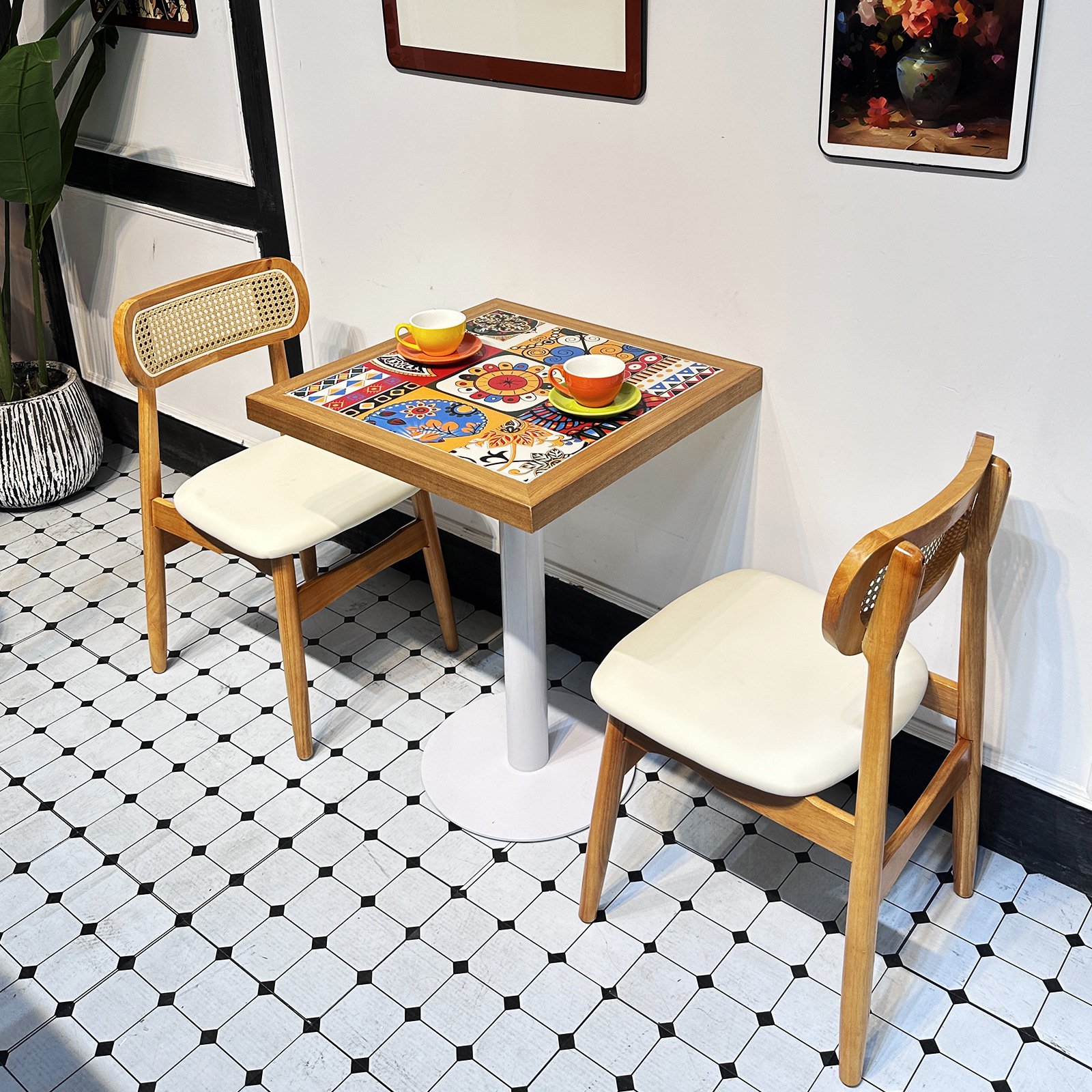 Restaurante occidental retro mesa y silla de caña combinación temática del sudeste asiático restaurante de té restaurante de catering combinación de mesa y silla comercial image 5