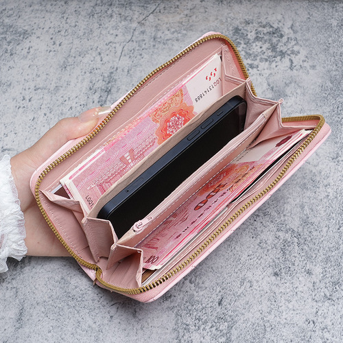 New European and American light luxury, fresh and small fragrance women's wrist wallet card bag multi-card slot women's cross-border mobile phone bag
