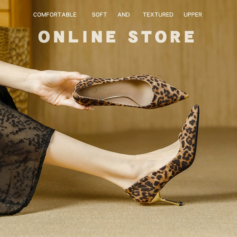 Fuxing/2020 женские весенне-летние новые пикантные замшевые туфли на высоком каблуке с леопардовым принтом, женские пикантные замшевые туфли на шпильке с острым носком