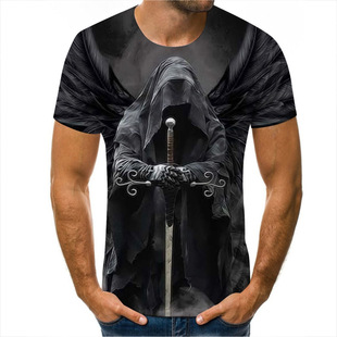 2024 New Men's T-shirt Clothing 3D European and American Retro Skull Print Short Sleeve Spring and Summer Hip Hop Student Tide