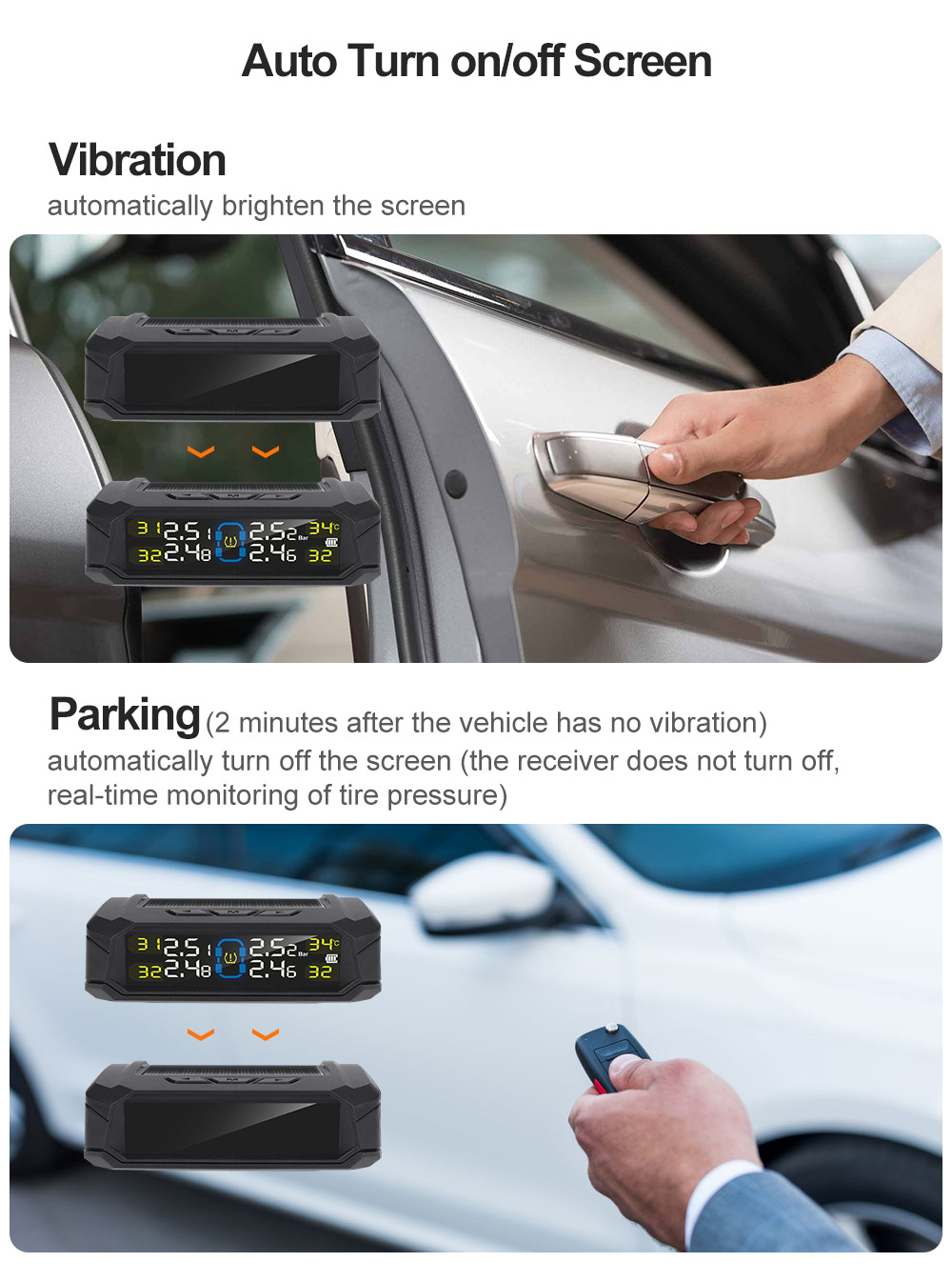 Tire Pressure Monitor Solar-Powered 4-Wheel Color Screen Digital Display Detector Wireless High-Precision Intelligent Tpms Air Pressure Detection