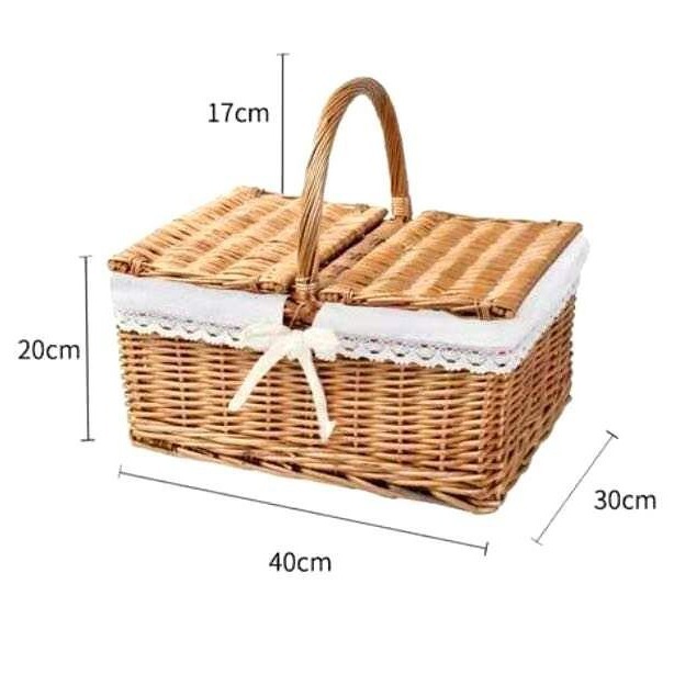 Cesta de mimbre portátil con tapa grande de compras picking cesta de almacenamiento de ratán portátil cesta de picnic al aire libre