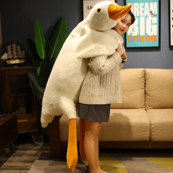 New online celebrity big white goose TikTok same style big white goose lying sleeping pillow big goose plush toy doll cushion factory wholesale