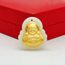 金镶佛吊坠 仿和田玉弥勒佛佛公项链男女情侣款直播热卖引流礼品