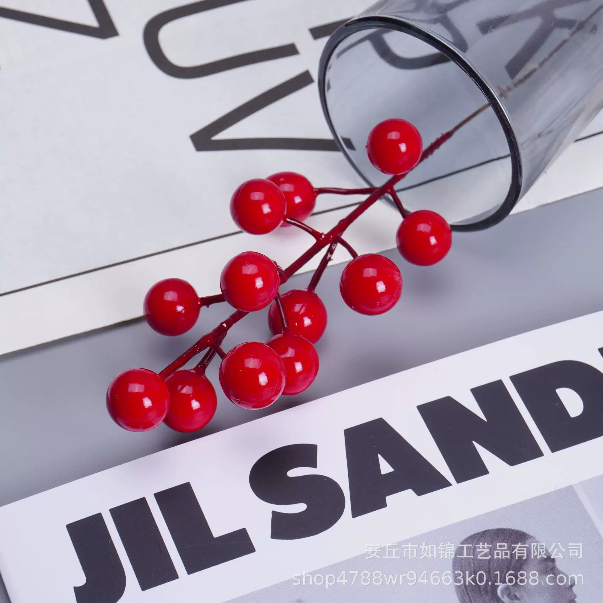 12头发财果仿真红果 单支冬青果 吉祥果发财果装饰圣诞果配件批发