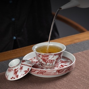 Jingdezhen antique ceramic bowl cup glazed red Ghost Valley down the mountain pot teapot dry tea table tea set combination