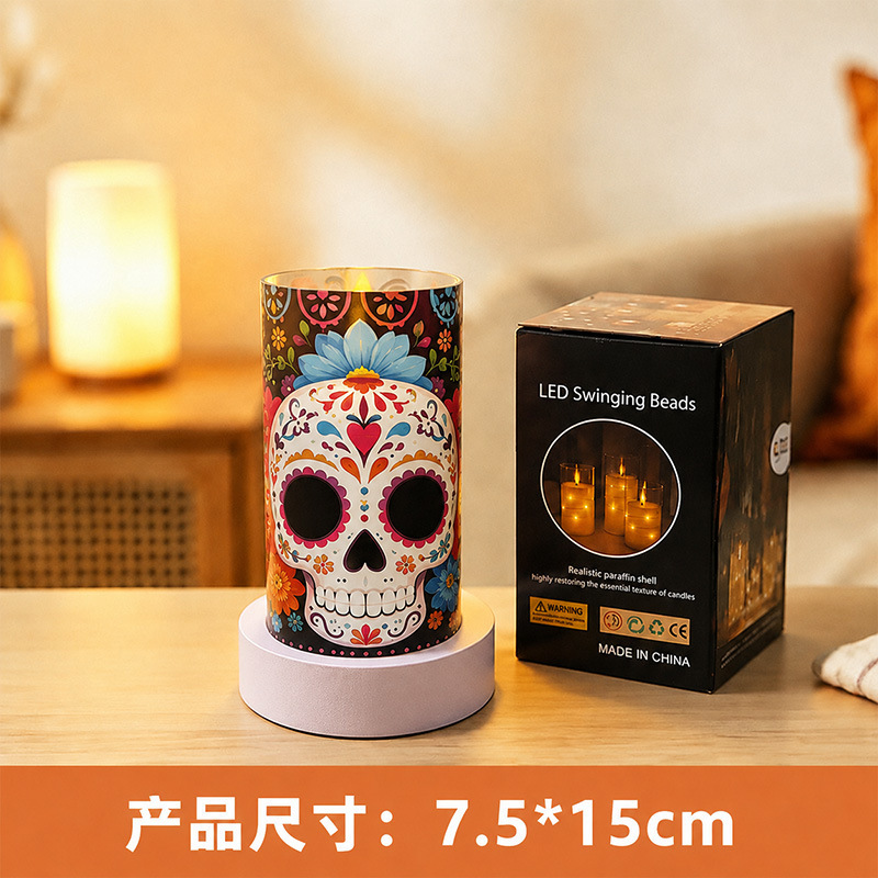 Transfronterizos LED lámpara de vela electrónica Halloween simulación de llama lámpara creativa calavera fiesta fiesta luz de atmósfera