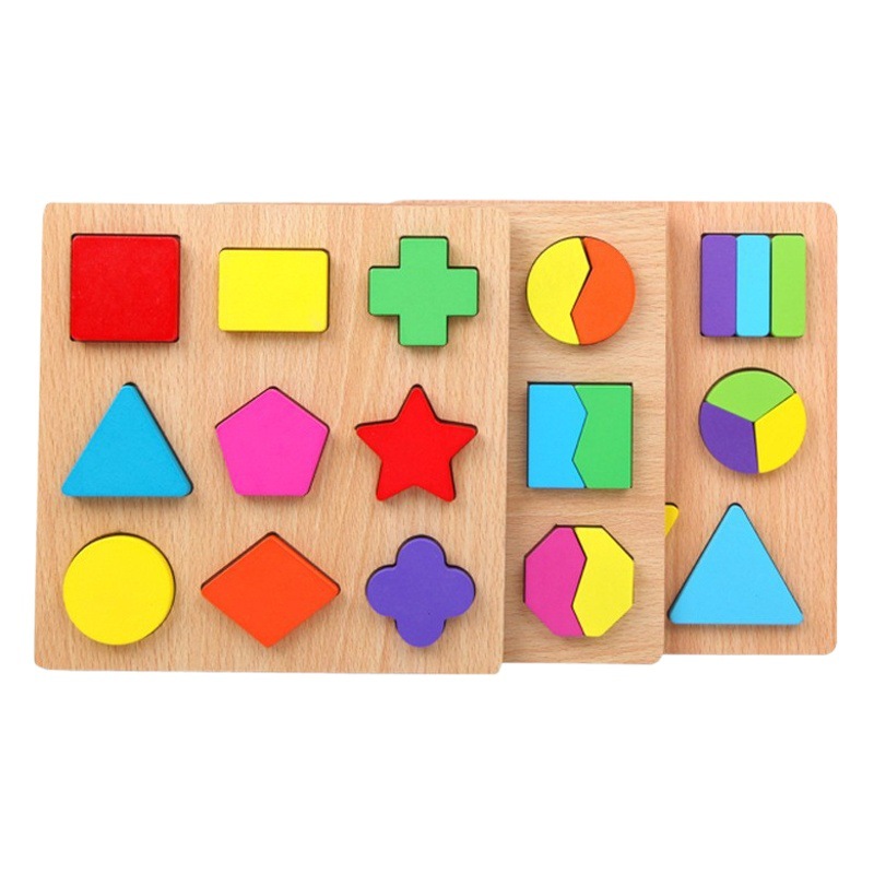 Montessori forma cognitiva tablero de los niños de educación temprana geométrica cognitiva de tres puntos uno-dos forma a juego preescolar educación juguetes con incrustaciones