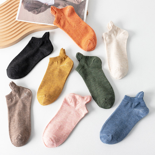 New summer thin style shallow mouth short solid color cotton socks Korean style preppy style ladies heel boat socks wholesale
